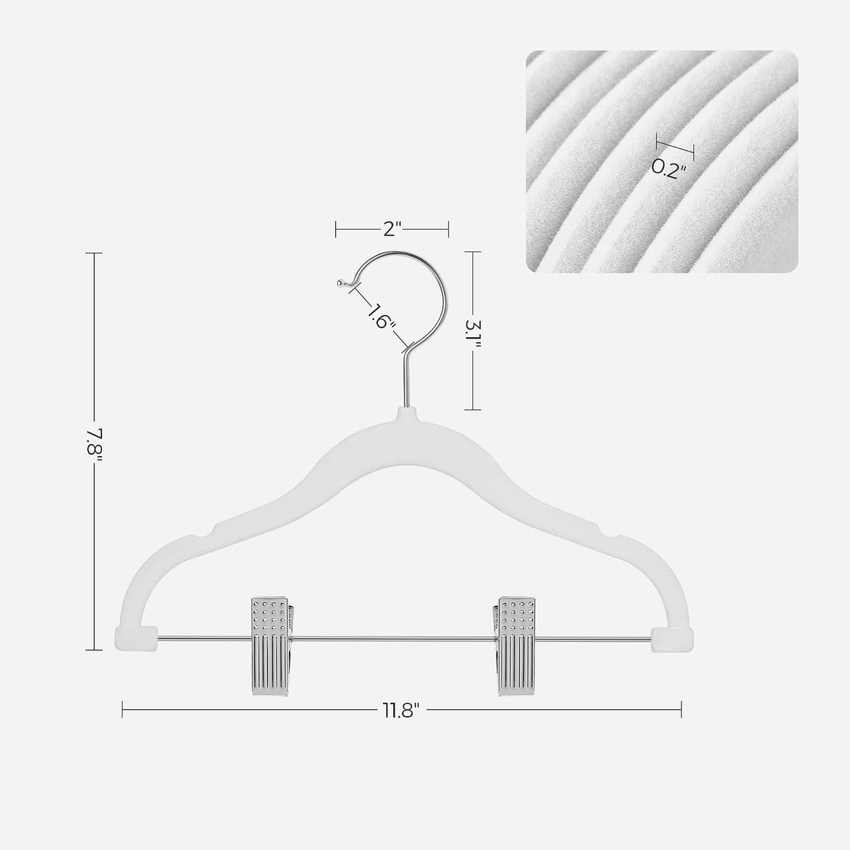 SONGMICS 30 Pack Baby Hangers, Non-Slip Pants Hangers with Clips