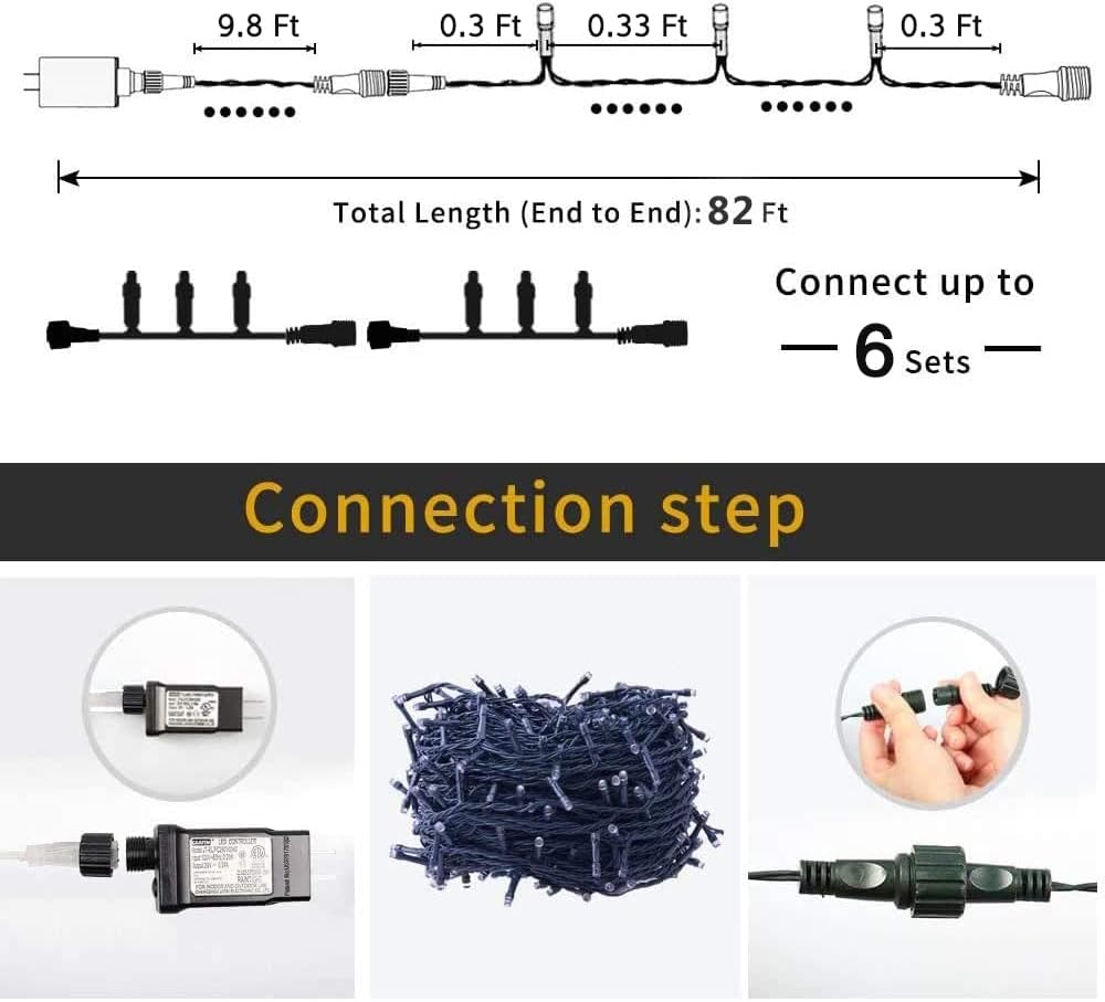 Christmas Decorations Outdoor String Lights - 25m/82ft 220 LEDs Memory Function 8 Modes End-to-End Extendable Plug in Waterproof Fairy Light for Thanksgiving Halloween Wedding Patio Decor - Cool White