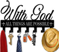 Key Holder Wall Mount, with God All Things are Possible Sign, Key Holder Wall for Wall Decorative with 6 Hooks, Organizer Rack Hanger for Entryway, Front Door, Hallway, Office 9.8 inches