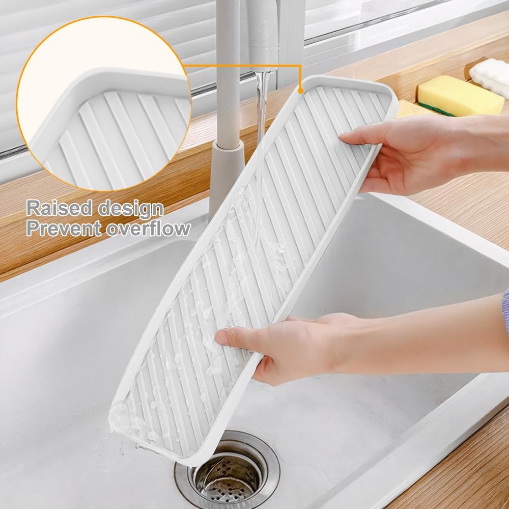 Silicone Organizer Tray for Kitchen Sinks and Bathrooms. Dishwasher-Safe, Non-Slip Countertop Tray, Bathroom Drawer Organizer Trays. Perfect for Makeup & Trinkets (White L 1PC)