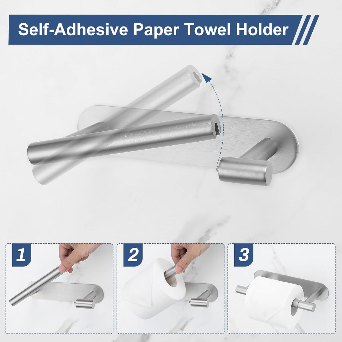 Brushed Nickel Self Adhesive Toilet Roll Paper Holder No Drill for Bathroom
