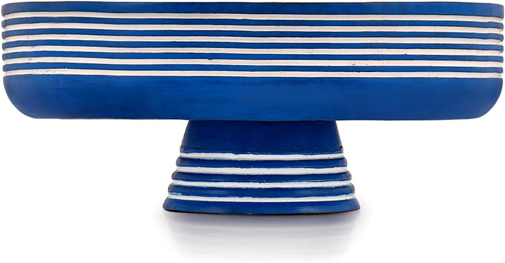 Samhita Mango Wood Fruit Bowl Rustic Blue Finish - Decorative Serving Bowl, Bluewash Burning Wood Centerpiece for Kitchen Counter & Dining Table (12" x 12" x 4.5")