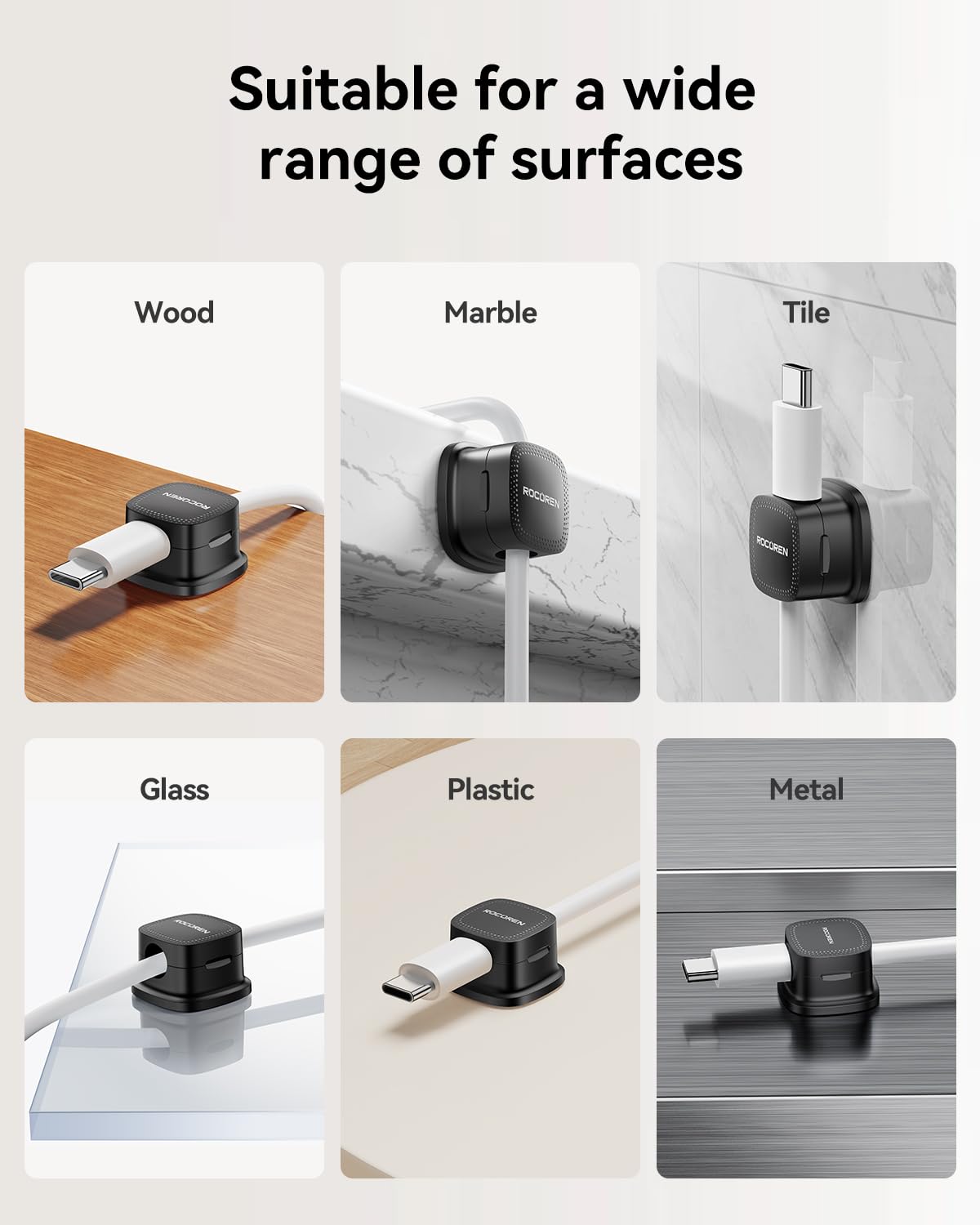 Rocoren 12‑Pack Magnetic 1s‑Lock Adhesive Cable Clips Cord Organizer