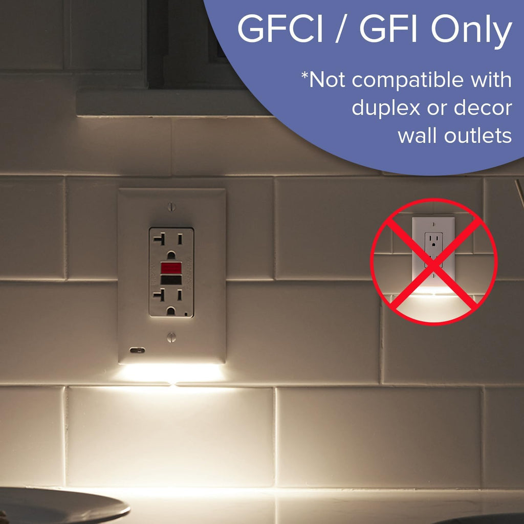 3 Pack - SnapPower GuideLight [for GFCI Outlets Only] - Night Light - Electrical Outlet Wall Plate With LED Night Lights - Automatic On/Off Sensor - (GFCI, Ivory)