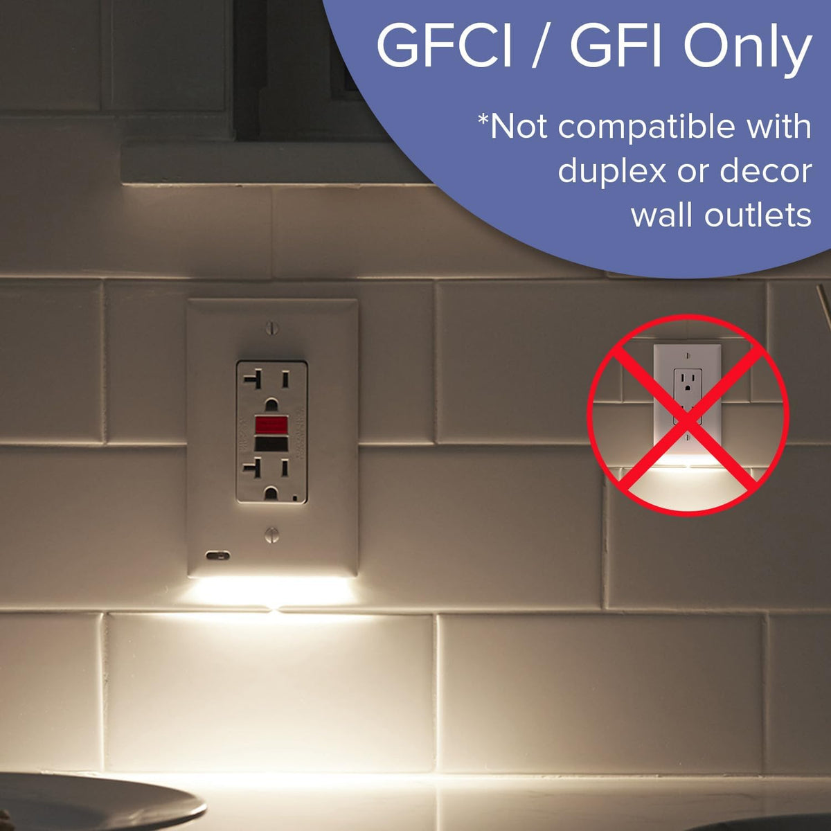 3 Pack - SnapPower GuideLight [for GFCI Outlets Only] - Night Light - Electrical Outlet Wall Plate With LED Night Lights - Automatic On/Off Sensor - (GFCI, Ivory)