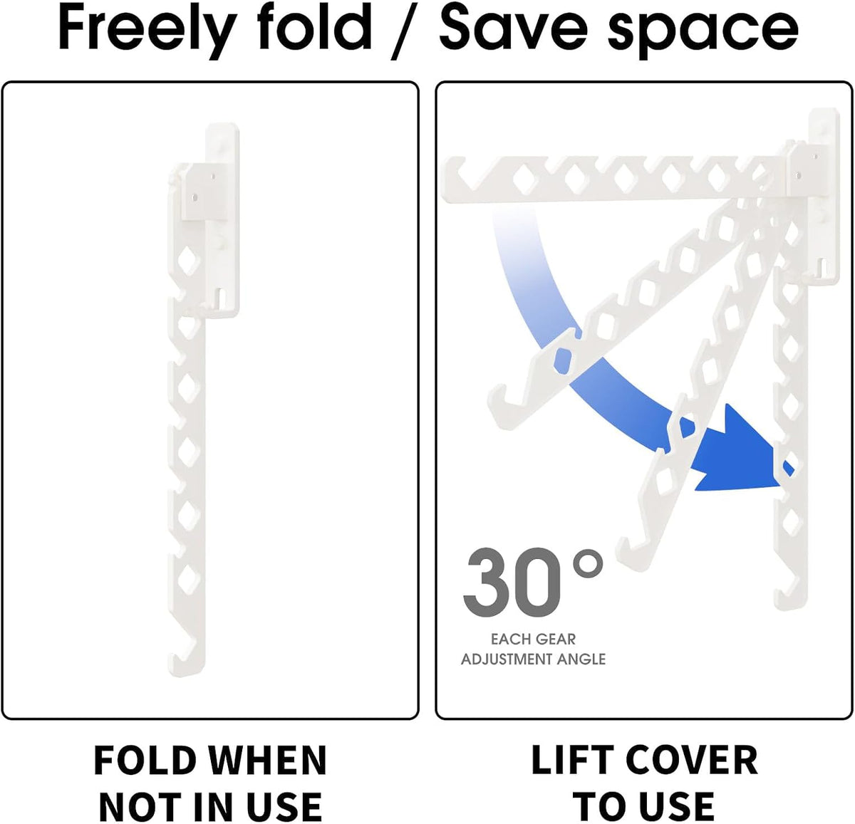 Wall Mounted Clothes Drying Rack, Wall Clothes Hanger Hook for Laundry Room, Clothes Hanger Foldable, Wall Rack Indoor, Perfect for Small Spaces, White 2 Packs