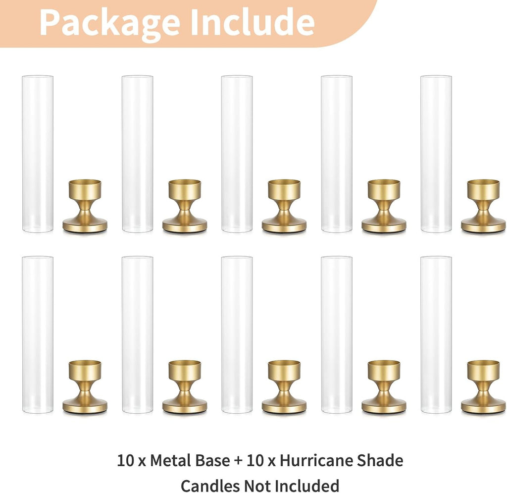 NUPTIO Hurricane Glass Candle Holder: Set of 10 Metal Taper Candle Holders