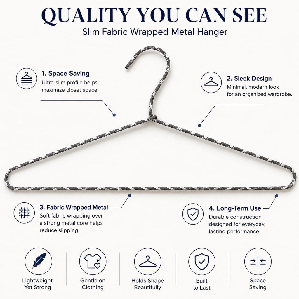 Clothes Hangers 60 Pack – Space Saving Fabric & Metal Hangers, Non-Slip Pant & Coat Hangers, Room Essentials, Closet, Durable Wardrobe Storage, Suits & Pants – Natural/White