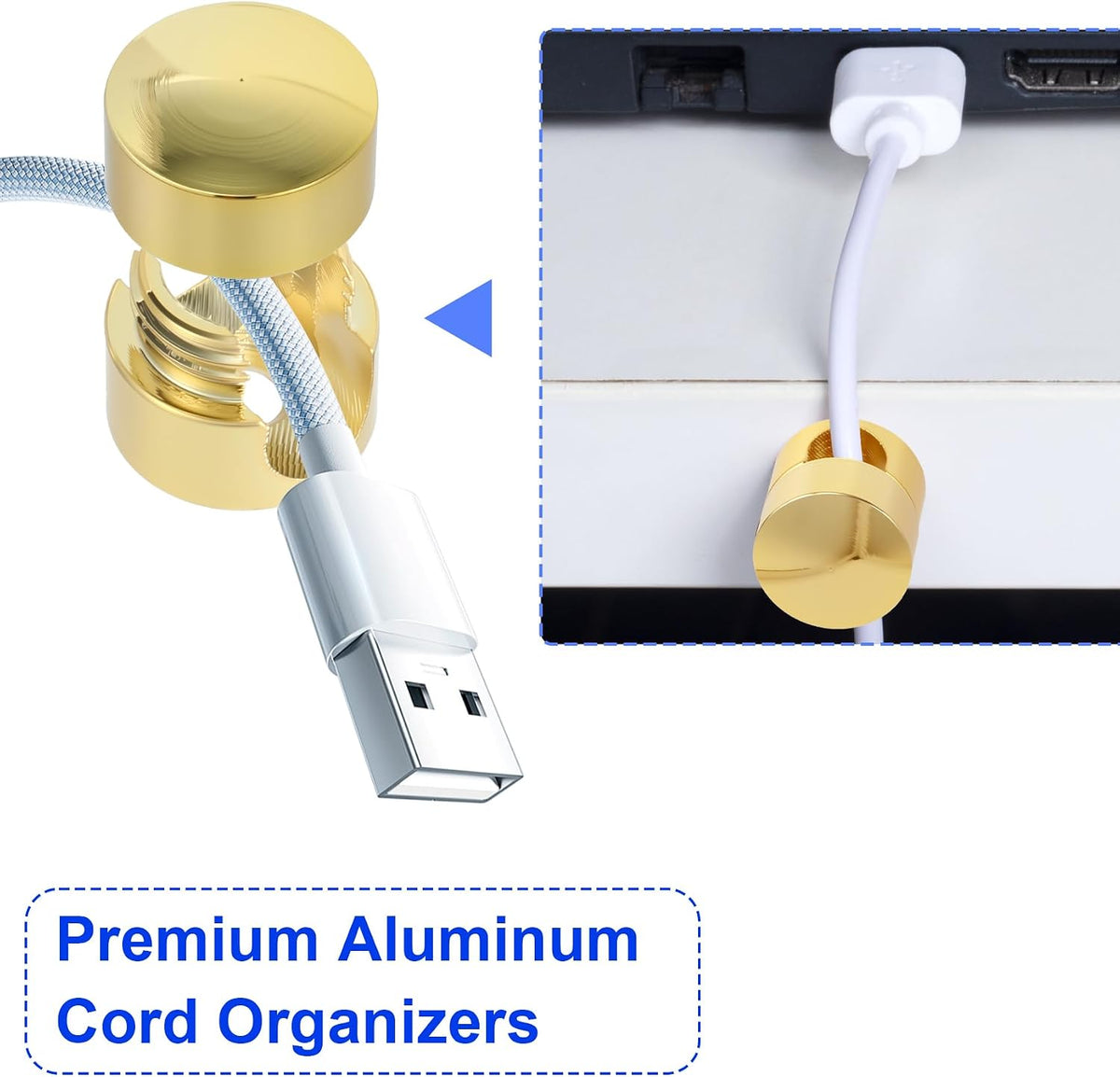 SmallCat 10 Sets Charger Holders for Cords, Metal Cord Holder -Gold