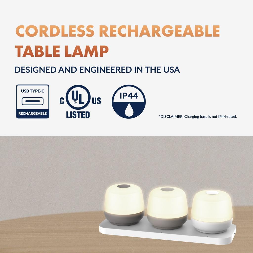 Newhouse Lighting Cocoon, Natural 2700K Dimmable Cordless USB-C Rechargeable Table Lamp 3-Pack NHTL-CN-NTRL, Cordless Desk Lamp for Living Room, Bedroom, Coffee Table, and Other Cozy Home Decor