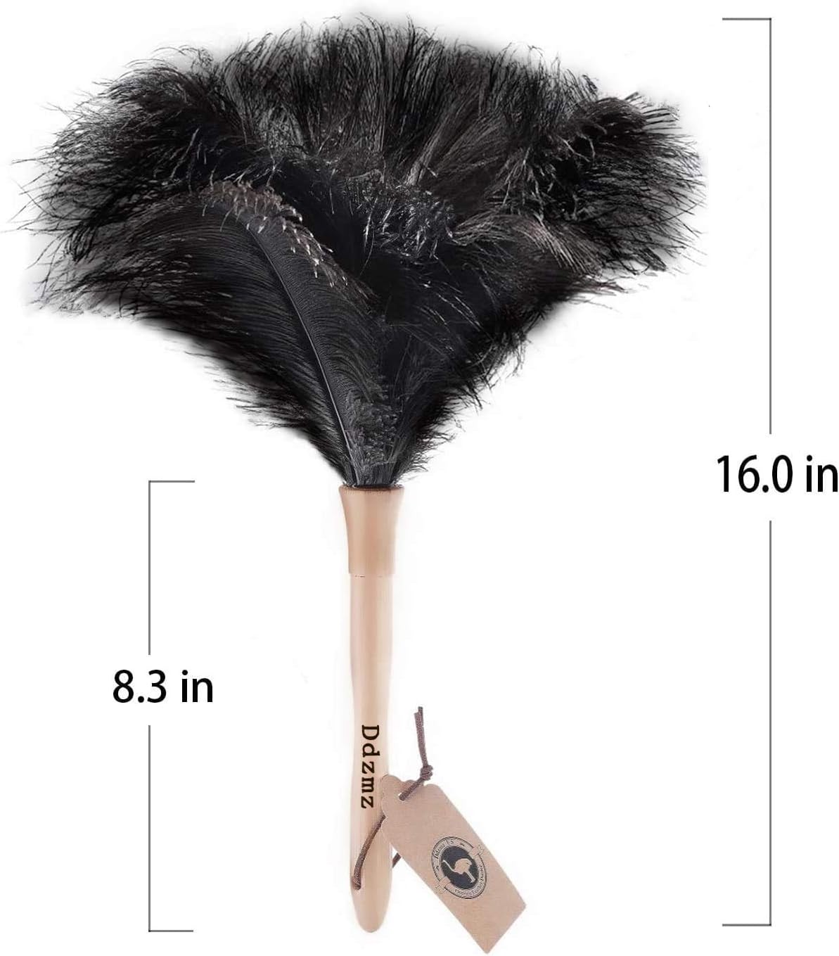 DDZMZ Ostrich Feather Duster with Wooden Handle, 16 inch, Black