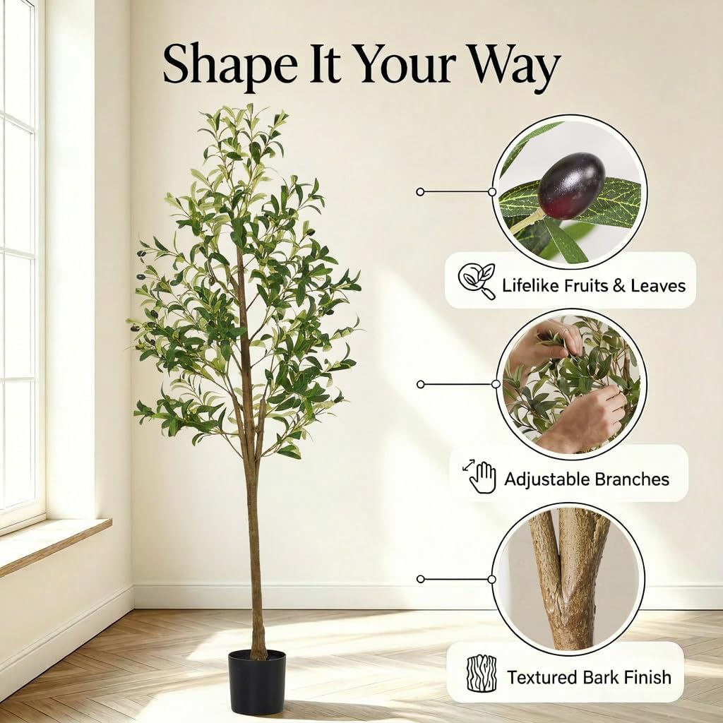 Artificial Olive Tree, 5FT Faux Olive Trees with Lifelike Olive Branches and Fruits, Fake Floor Plants with Pot for Indoor Home Office Living Room Outdoor Decor