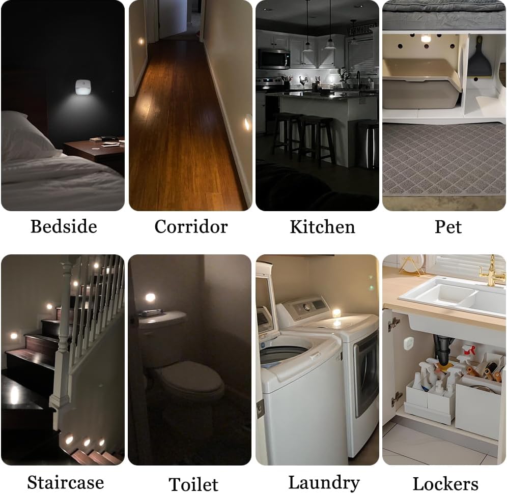 Consss Motion Activated Night Light,Nightlights with Light Sensors Dual Color Modes 6000K White Light/3000K Warm Light Adhesive Installation for Bedroom, Kitchen, Stairs, Hallway,Garage,2 Pack