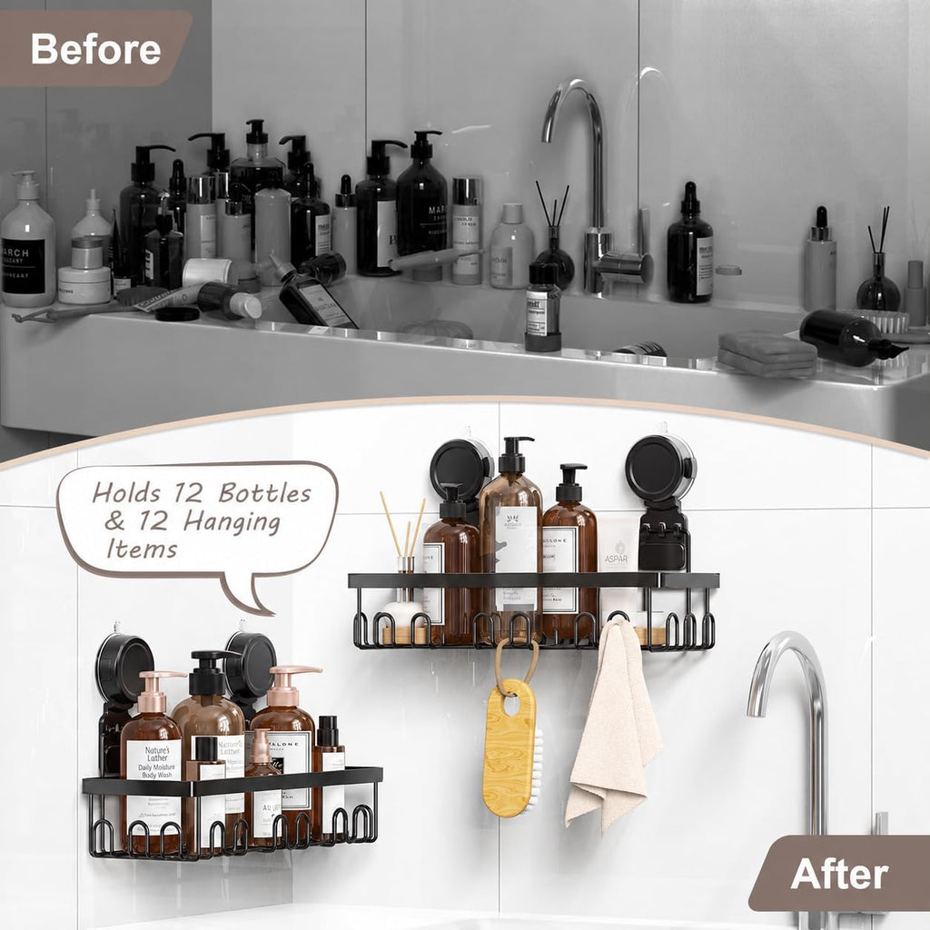 JOTPE Shower Caddy Suction Cup, No Drill Shower Shelves for Bath, 2 Pack