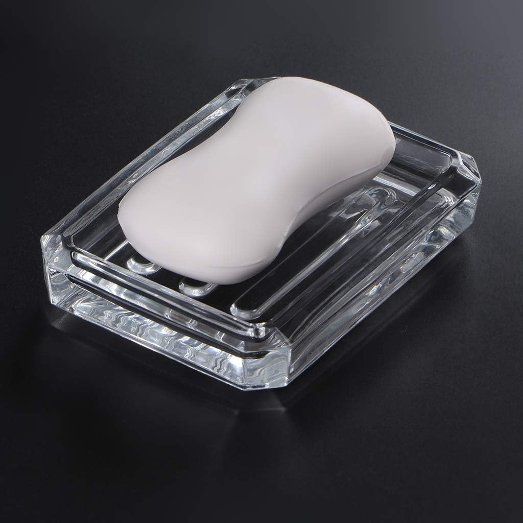MDLUU 2-Pack Glass Bar Soap Dish, Decorative Soap Saver Tray for Shower, Bathtub, Bathroom Sink, Kitchen Sink (Square)