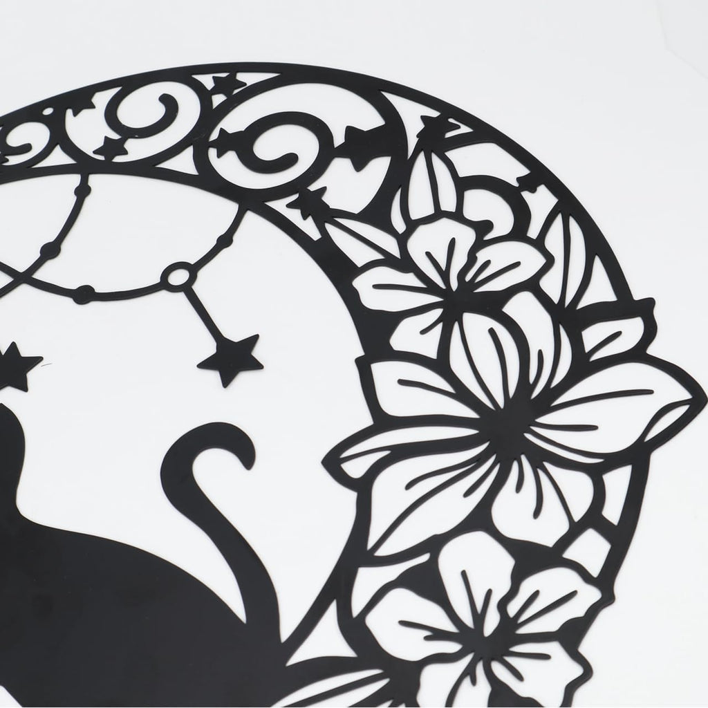 Gemseek Black Metal Cat Wall Decor, Cute Moon Cat Wall Art Sculpture