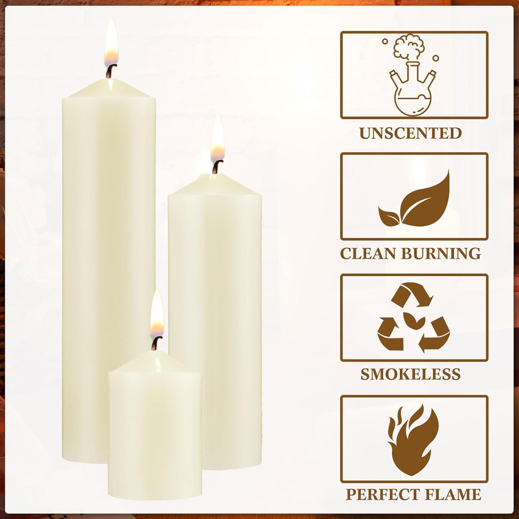 MTLEE 36 Pack Pillar Candles Bulk, 3 Sizes, Unscented Candles, Ivory White