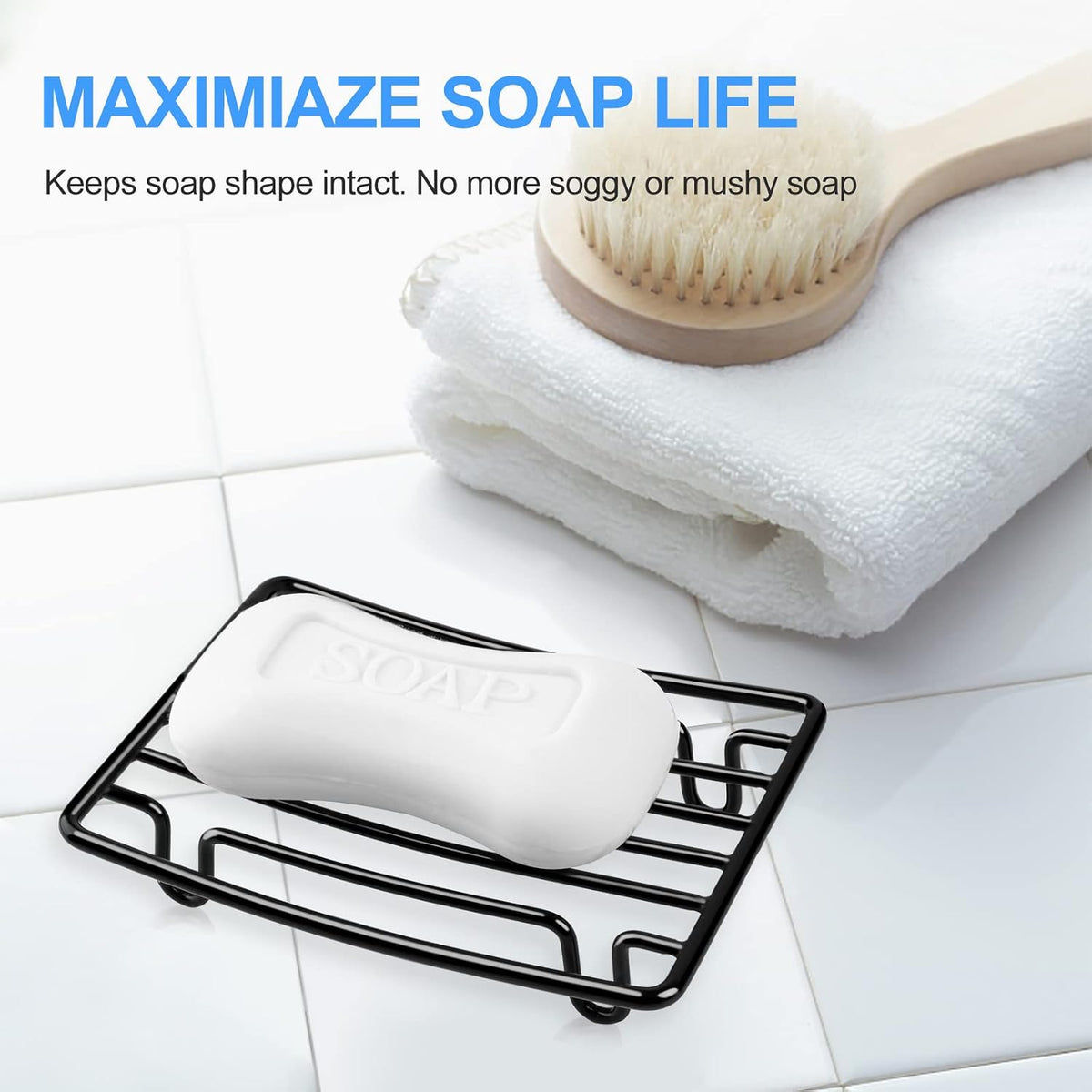 Bar Soap Dish Holder for Shower Bathroom Stainless Steel Rust Proof Self Draining, Black-2 Pack