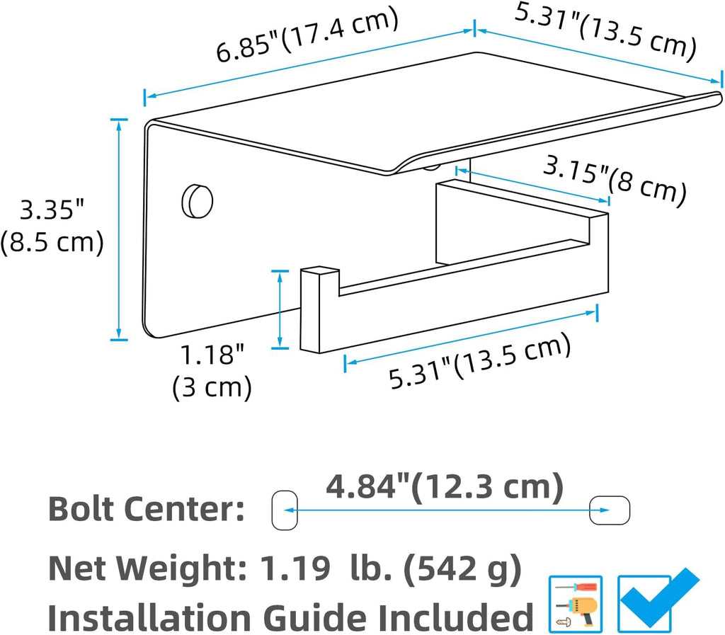 APLusee Toilet Paper Holder with Shelf for Wall, Left Side, Brushed Nickel