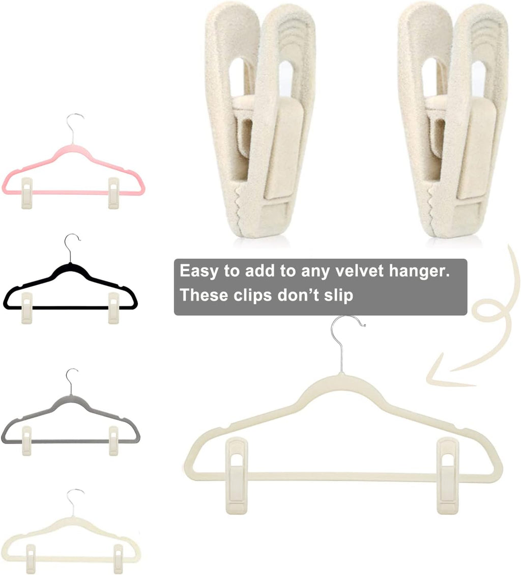 TOFIIGREM Beige Velvet Hangers Clips (80-Pack), Non-Slip Strong Velvet Clips for Velvet Skirt Hangers, Velvet Pants Hanger Velvet Clips Fit for Thin Velvet Clothes Suit Hangers