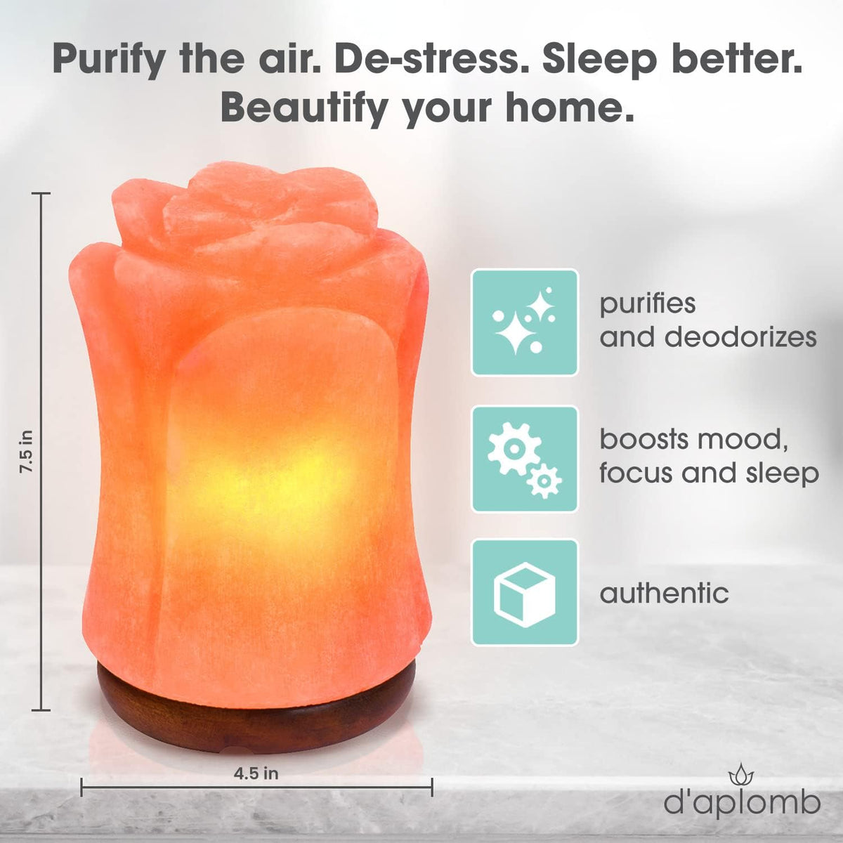 d'aplomb 100% Authentic Natural Himalayan Salt Lamp;Hand Carved Flower Rose