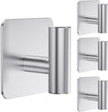 Aikzik 4 Pack Large Heavy Duty Wall Hooks - 26lb Max, Stainless Steel Adhesive Towel Hook, Shower Hooks for Hanging Towel, Coat, Robe, Wall Hook for Use in Bathroom, Kitchen and Door