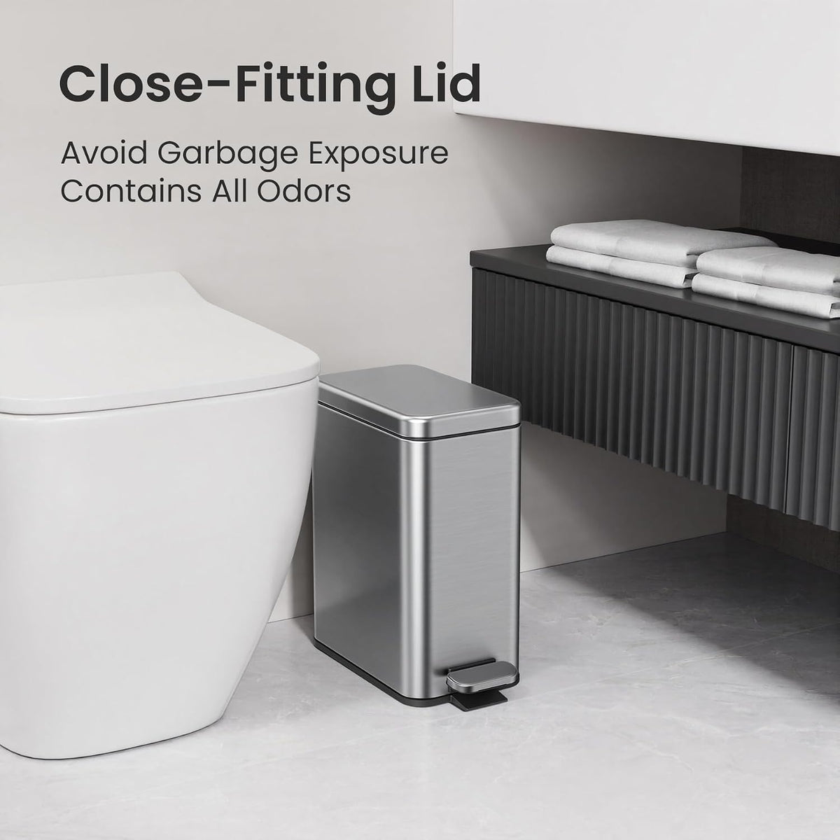 Cesun 2.6 Gallons Small Bathroom Trash Can with Lid Soft Close, Silver