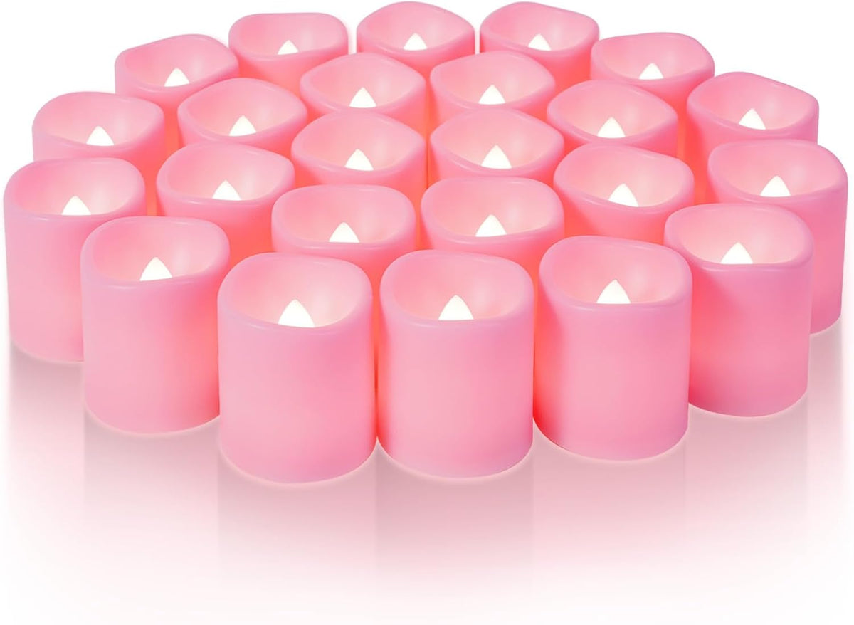 Homemory 24 Pack Pink Flameless Flickering LED Votive Tealights Candles