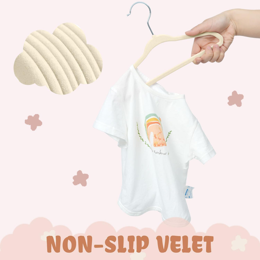 BAGAIL 50 Pack Kids Velvet Hangers 11 Inches Children's Clothes Hangers Non-Slip Baby Hangers for Infant/Toddler (Ivory)