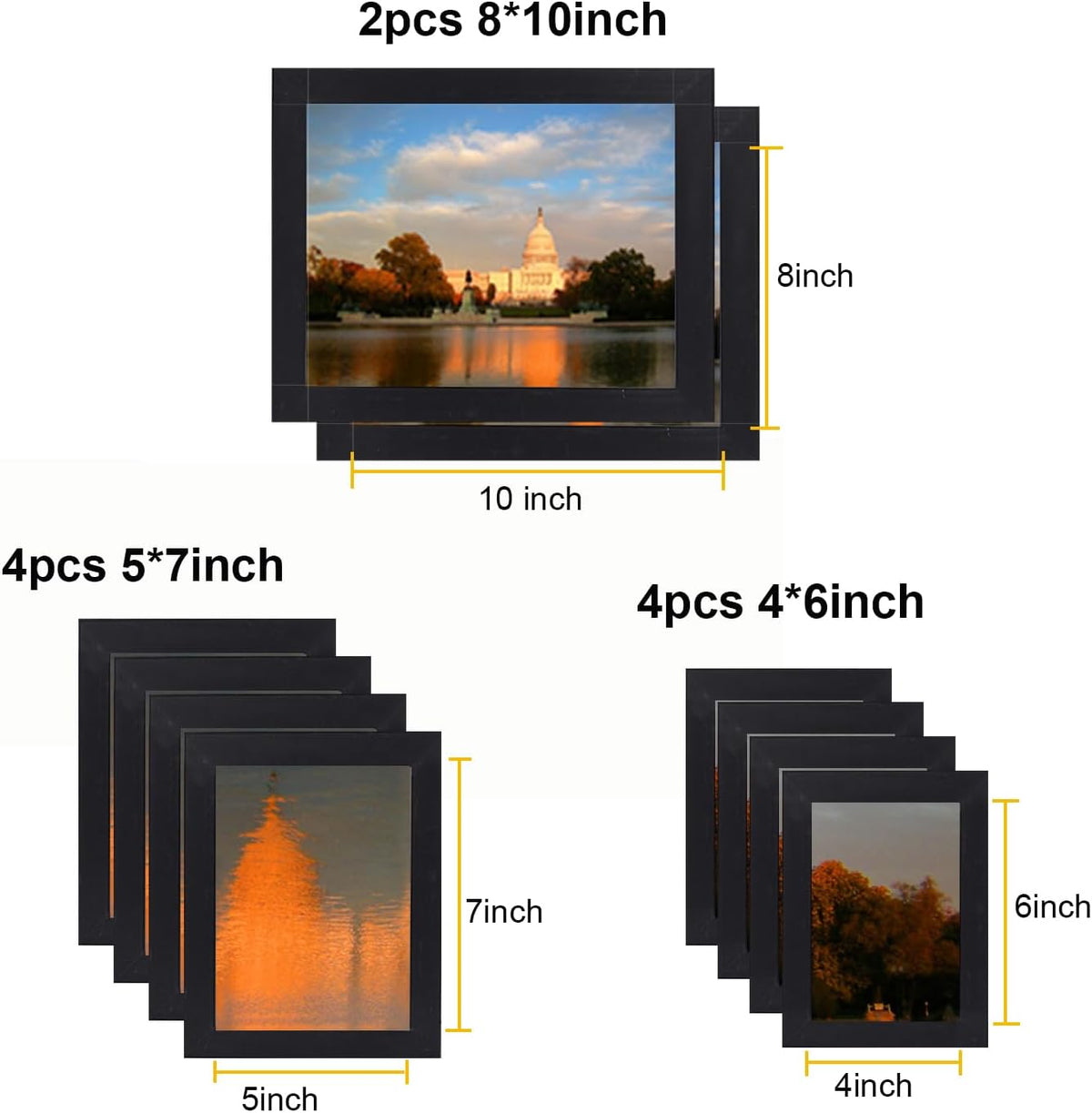 xnlkros 10 pack Picture Frame Set with Two 8x10,Four 5x7,Four 4x6, Rustic Collage Gallery Wall Frame, Farmhouse wood Photo Frames for living room Wall Gallery Decor or Desk,Black