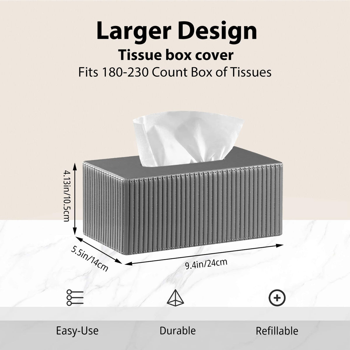 Large Tissue Box Cover Rectangular with Bottom Belt, Fits 180-Count Kleenex