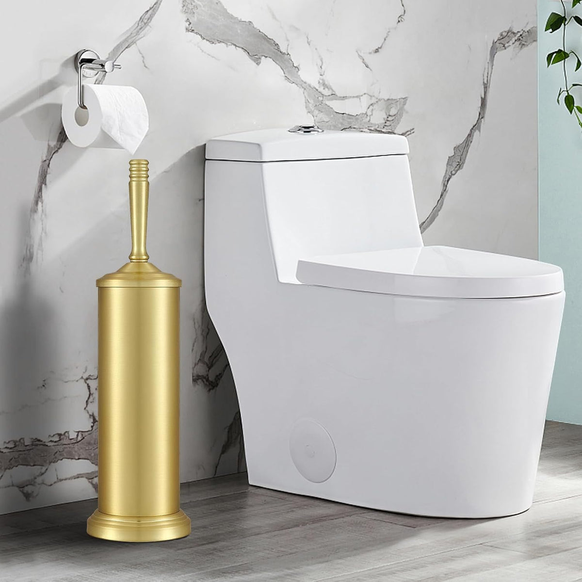 Toilet Brush and Holder Set,Toilet Bowl Brush and Holder for Bathroom,Toilet Cleaner Brush-Space,Saving,Covered Brush,Durable, Deep,Cleaning,Splash Resistant (Brushed Gold)
