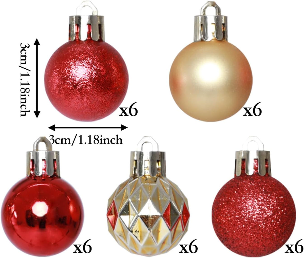 HipTree 30ct 1.18 Inch Red Gold Mini Ornaments, Xmas & Halloween Tree Decor
