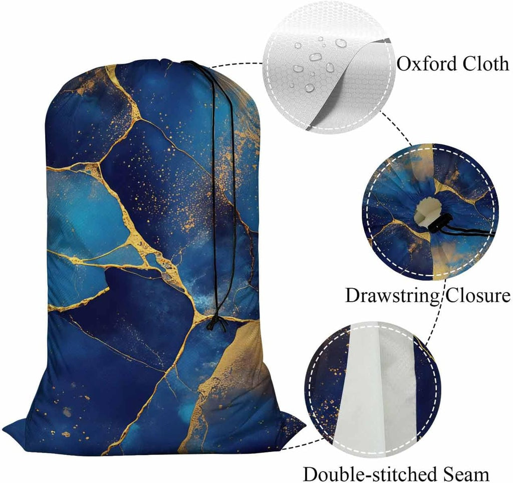 Swono Abstract Fluid Art Large Capacity Laundry Hamper Basket Alcohol Ink Painting Golden Swirls Storage Baskets for Bedroom, Bathroom, Dorm, Washing Room, Oxford Cloth, Blue