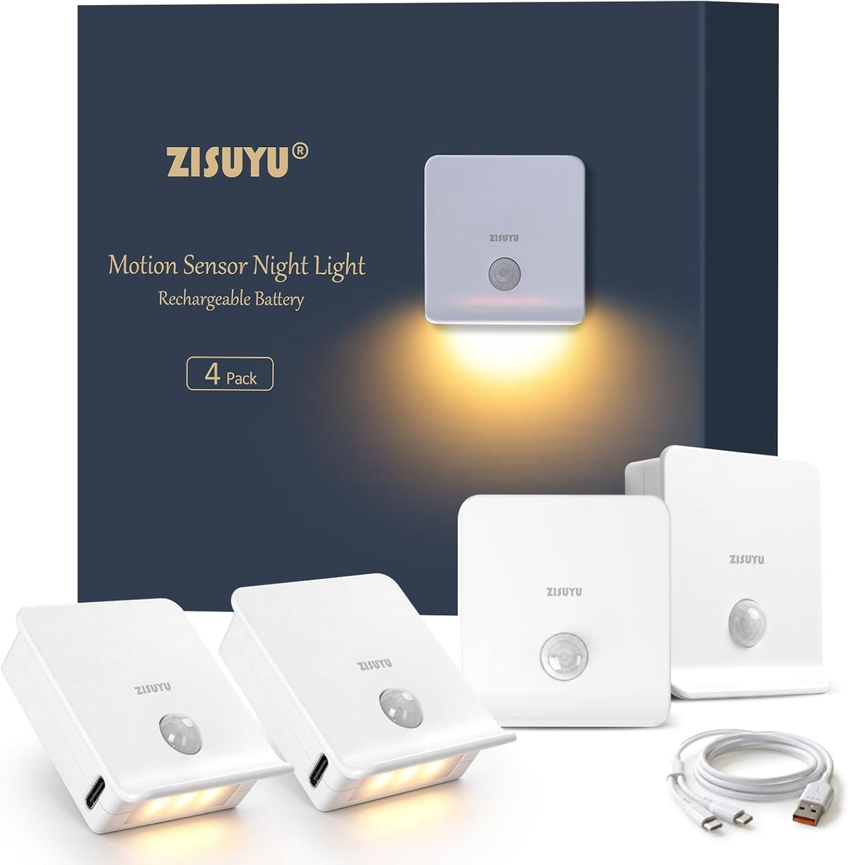 ZISUYU Rechargeable Motion Sensor LED Night Light, Step Light, 3000K Warm
