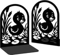 1 Pairs Cute Duck Metal Bookends, Heavy Duty Black Book Support, Creative Books Organiser Stopper for Shelves Bookshelf Office Home Decor, Animal Lovers & Bookworms Gift