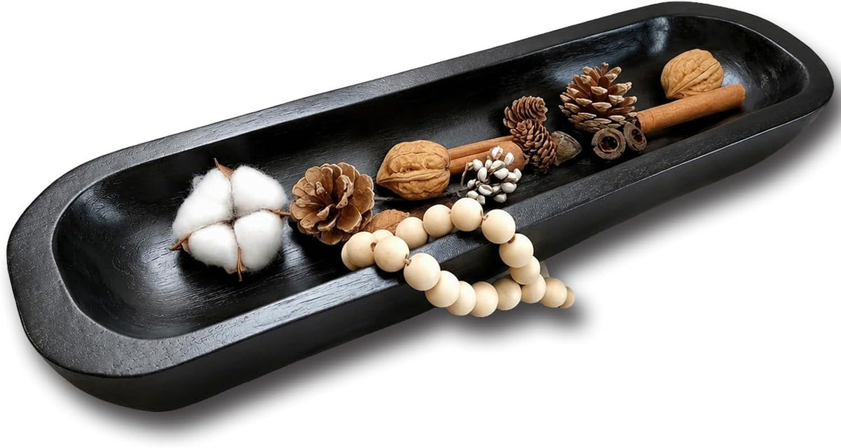 Wooden Dough Bowl Decor, Vintage Wooden Bowl Hand Carved Home Decor for Dining Table Center, Living Room, Kitchen Decor. (20in black)