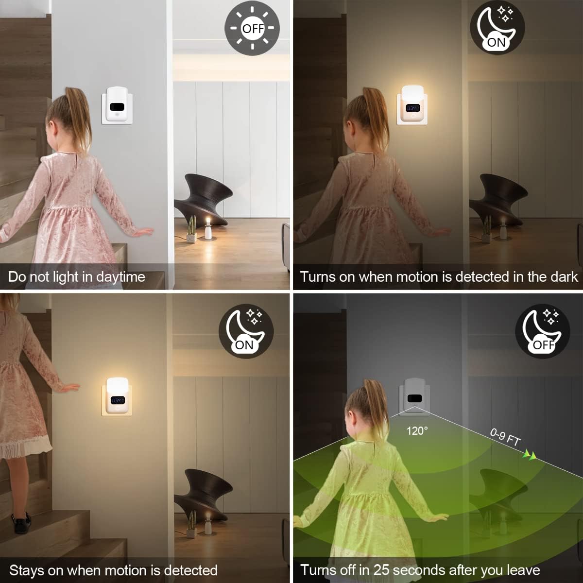 LUXON Motion Sensor Night Light with Digital Alarm Clock,Plug Into Wall