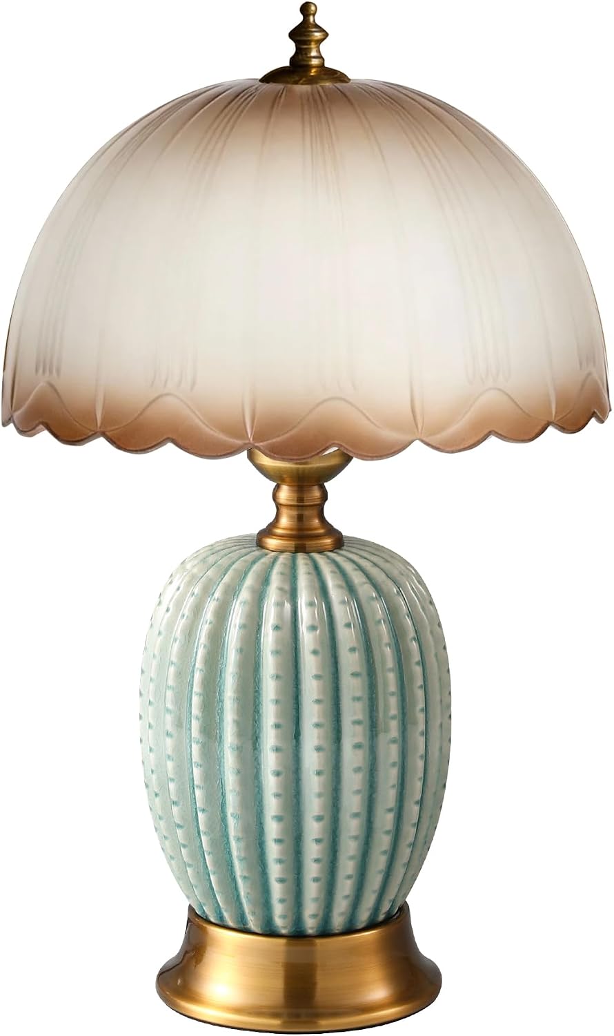 Vintage Green Ceramic Cactus Small Table Lamp for Bedroom