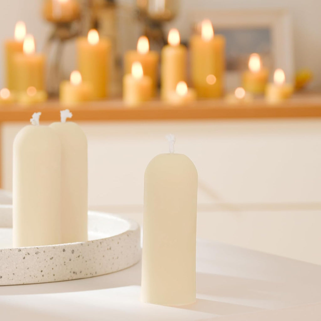 4-Pack 3.5"x1.3" Handmade Pure Beeswax Small Pillar Candles, Clean White