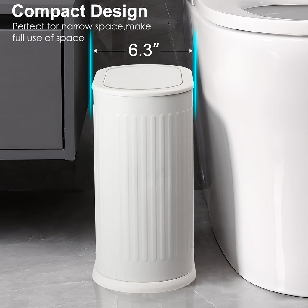 Anzoymx Bathroom Trash Cans White Stainless Steel with Lids, 1.8 Gallons