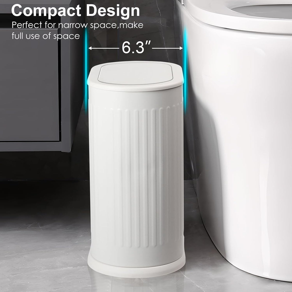 Anzoymx Bathroom Trash Cans White Stainless Steel with Lids, 1.8 Gallons
