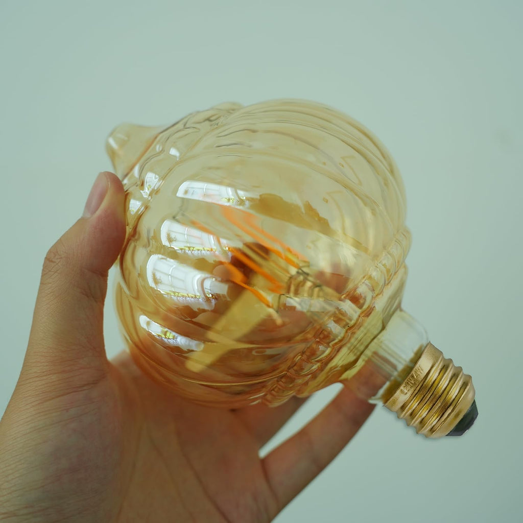 G40 LED Edison Bulb, Pumpkin Shape, Amber Hand-Blown Hard Glass, 4W 110-130V, E26, 2500K Warm Yellow Light, 400LM, Non-Dimmable, Indoor Decor Lighting (TwistCone)