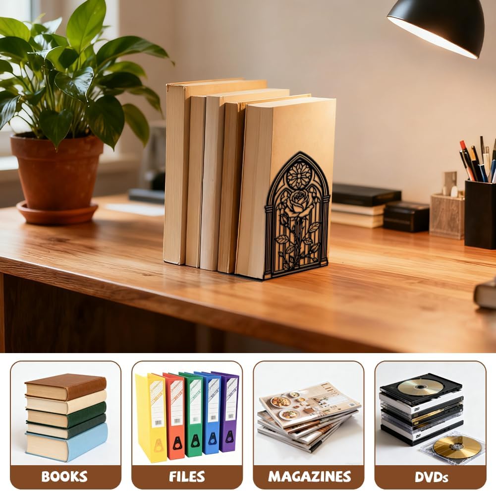 Peacoblue 4.7"x3.5"x7.1" Metal Bookends, Heavy Duty Book Ends for Shelves