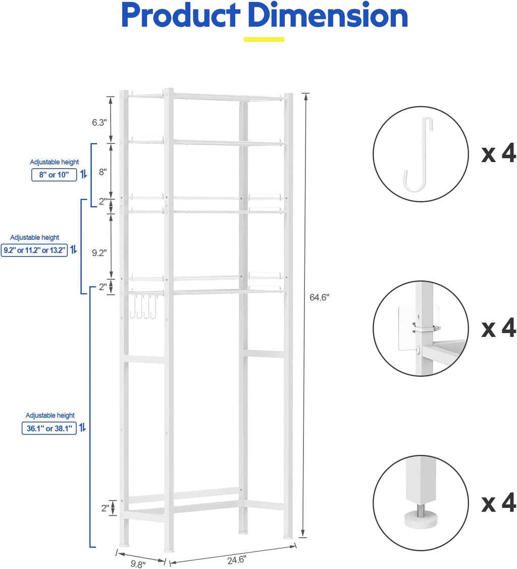 samstar 4 Tier Over The Toilet Storage Rack, Bathroom Organizer Shelves Cabinet Above Toilet, with Adjustable Height Freestanding Shelf Space Saver, White