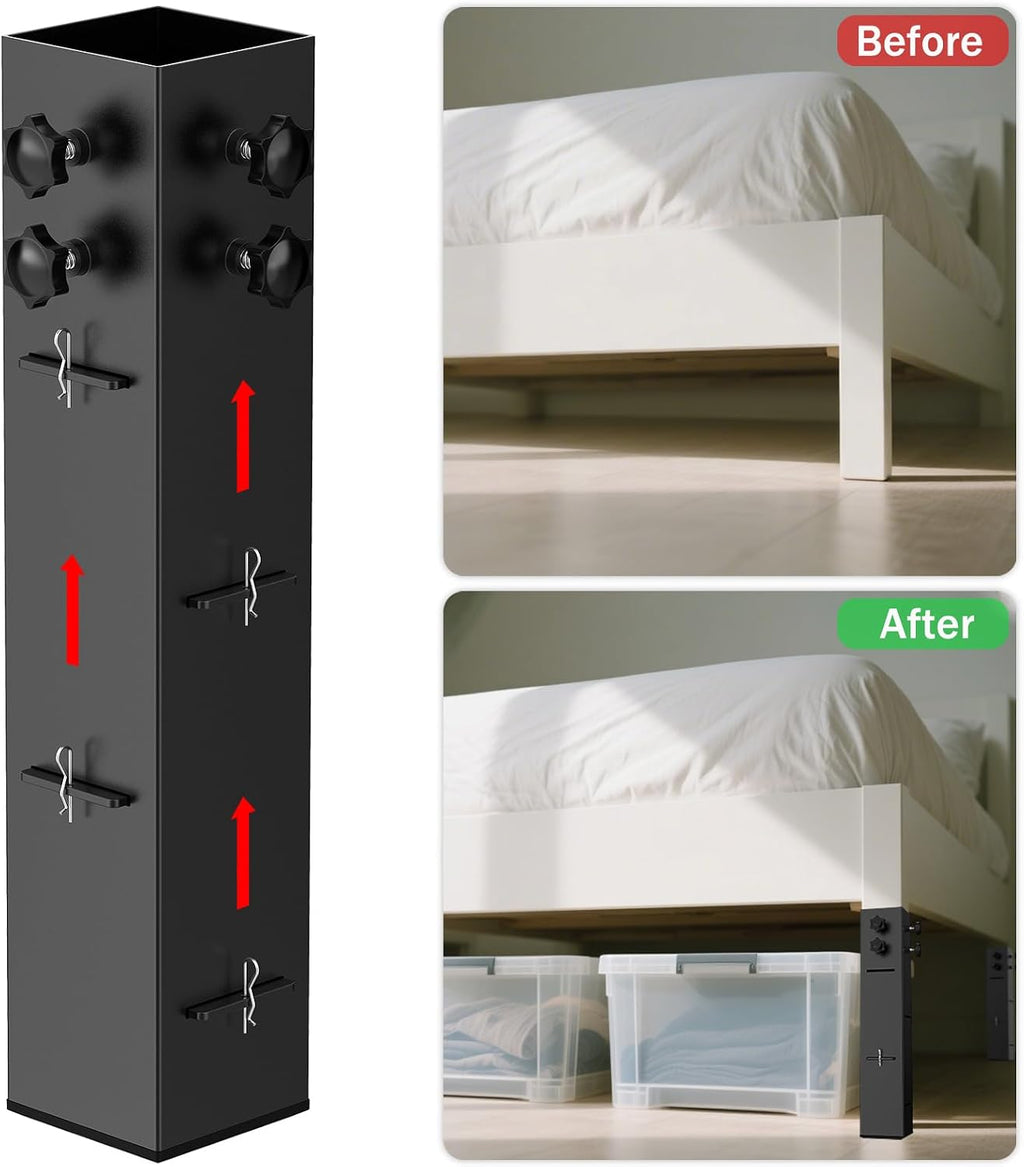 2025 Up-Grade College Dorm Bed Risers 3.15" Diameter Carbon Steel Metal Bed Riser Square Tall Bed Riser for Wooden Bed Frame Table Adjustable Height 3.2", 5.1", 8.1" or 11.2",to 10,000 lbs