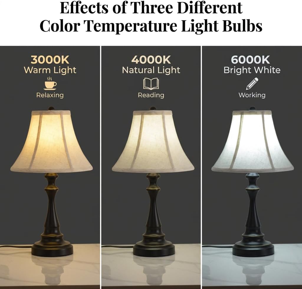 Traditional Table Lamp, Black Vintage Desk Lamp with Fabric Shade