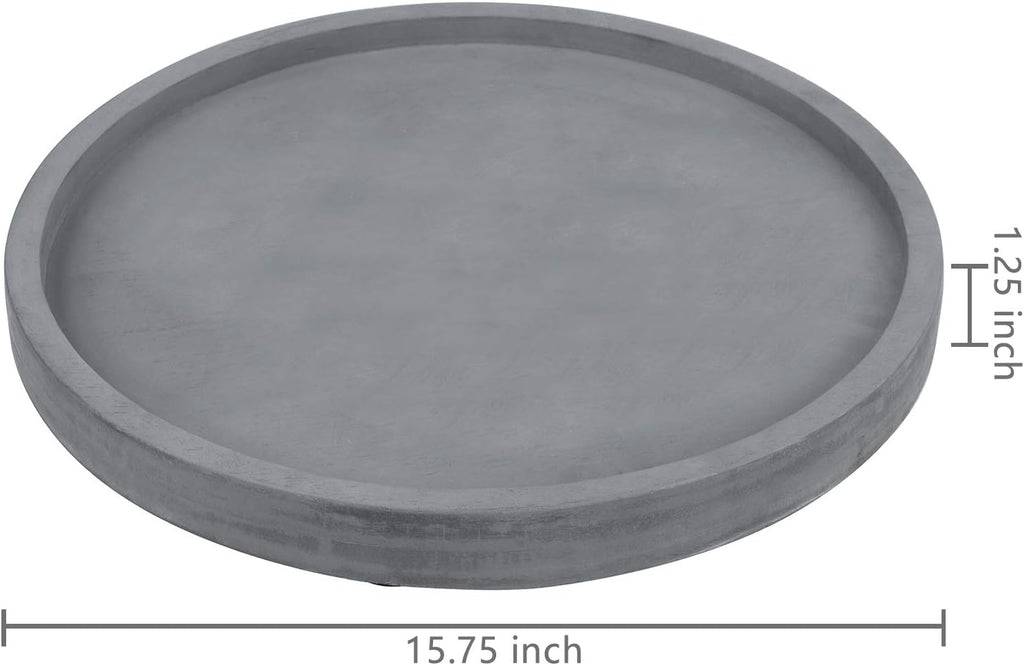 MyGift 16 Inch Round Gray Concrete Decorative Tray for Bathroom Vanity Counter, Living Room Coffee Table or Ottoman, Kitchen Countertop Decor, Candle Holder