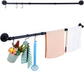 Industrial Pipe Towel Bar Rack, 50.4 Inch Black Towel Rod with 3 Hooks, Wall Mount Bath Towel Rack Holder, Rustic Bathroom Hardware Towel Bar Accessory
