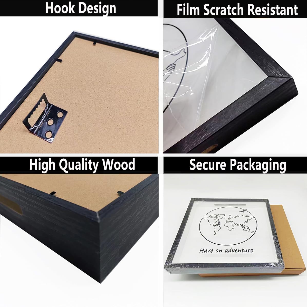 Adventure Archive Shadow Box with Slot, 12In Black Travel Memory Box